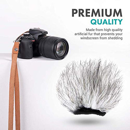 Movo WS9 Furry Outdoor Windscreen Microphone Muff for Portable Digital Recorders up to 3" X 1.5" (W x D) - Fits The Zoom H4n PRO, H5, H6, Tascam DR-05, DR-07, DR-40, and More (Light Gray)
