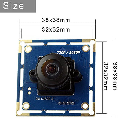 ELP USB Fisheye Camera - 180 Degree 1080P Wide Angle Webcam, High Speed 100fps for Windows, Linux, Android, Mac