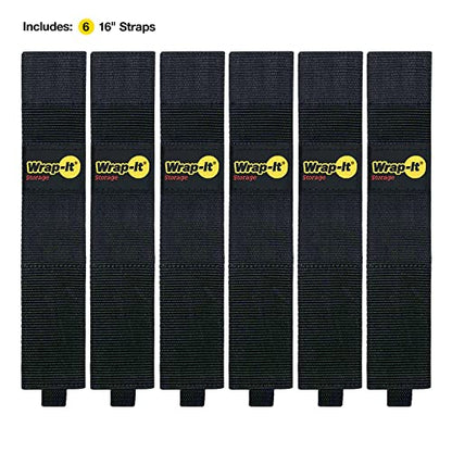 Twin-Straps by Wrap-It Storage - 16" (6-Pack) - Hook and Loop Hanging Cable Wrap for Multi-Purpose Cord and Hose Storage - size: 16" (6 Pack)
