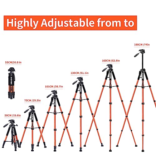 Tripod Camera Tripods, 74" Heavy Duty Tall Camera Stand Tripod with Phone Holder, Compatible with DSLR Cameras,Cell Phones,Projector,Webcam,Spotting Scopes(Orange) - color: Orange