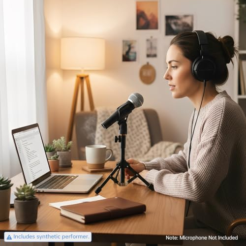 Desktop Mic Stand Aluminum Alloy Microphone Stand for Desk Foldable Adjustable Height Table Mic Stand Dynamic Microphones with 2 Mic Clips, for Singing Recording Streaming