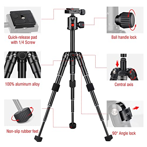 JOILCAN Mini Tripod for Camera, 21" Aluminum Desktop Tripod with 360° Ball Head, Portable Travel Tripods for DSLR Phone Projector, Load up to 15lb - size: 21 Inch