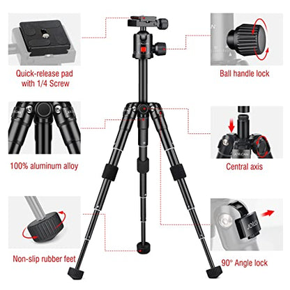JOILCAN Mini Tripod for Camera, 21" Aluminum Desktop Tripod with 360° Ball Head, Portable Travel Tripods for DSLR Phone Projector, Load up to 15lb - size: 21 Inch