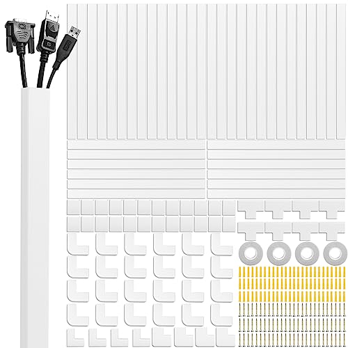 Cord Cover Raceway Kit, 628 in Cable Cover Channel, Paintable Cord Concealer System Cable Hider, Cord Wires, Hiding Wall Mount TV Powers Cords in Home Office, 40 X L15.7in X W0.95in X H0.55in - size: 40 X L15.7in