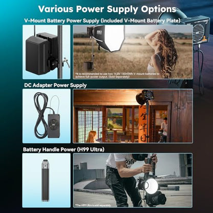 SIRUI C300XII 310W Portable LED Video Light - Ultra Lightweight 0.96kg, App & Bluetooth Control, V-Mount/AC/DC Power, 2700-6500K CCT for Studio/Outdoor - size: C300X II