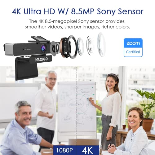 Zoom Certified NexiGo N950P Pro 4K Zoomable Webcam with Remote and Software Control, Sony Starvis Sensor, 5X Digital Zoom, Web Camera with Dual Stereo Mics (Renewed) - style: 4K Webcam w/ Remote