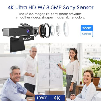 Zoom Certified NexiGo N950P Pro 4K Zoomable Webcam with Remote and Software Control, Sony Starvis Sensor, 5X Digital Zoom, Web Camera with Dual Stereo Mics (Renewed) - style: 4K Webcam w/ Remote