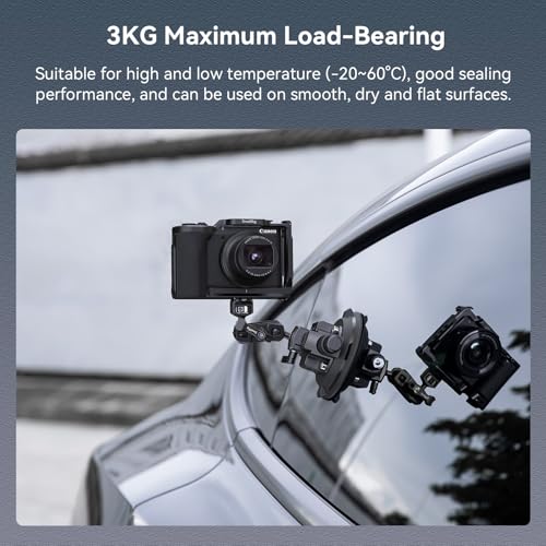 SMALLRIG 4" Camera Suction Mount with Ball Head Magic Arm, Car Mount for Lightweight Camera/Action Camera/Phone, Air Pump Vacuum Suction Cup, Max Load 3kg/6.6 Pound - 4236