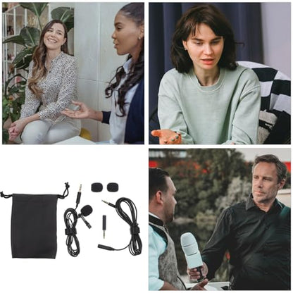 BESPORTBLE Clip-on Lapel Microphone Wired Noise-canceling Small Lavalier Mic for Phone Interview Recording Portable Black