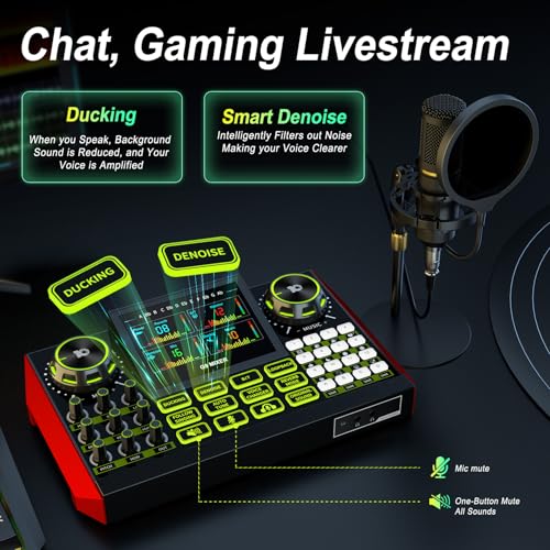 Podcast Microphone Bundle with Live Sound Card Audio Mixer, Podcast Equipment Bundle Sound Board with 3.5mm Condenser Microphone for Pc/Phone Live Streaming Singing Gaming,Voice Changer, Denoise - color: Black Mic+G9 Audio mixer