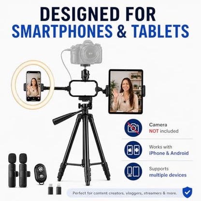 Acuvar Premium 9-Piece Vlogging Kit for iPhone, Android & Cameras – Wireless Microphone, Tripod Stand & LED Ring Light – YouTube, TikTok & Content Creator Bundle - size: Pro Kit + Wireless Mic
