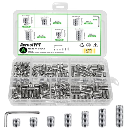 100 Pcs Set Screws Assortment Kit, 6 Sizes Included, M5 Metric & SAE Allen Set Screws for Plumbing, Bathroom Fixtures, Door Knobs - color: Silver-M5-100Pcs