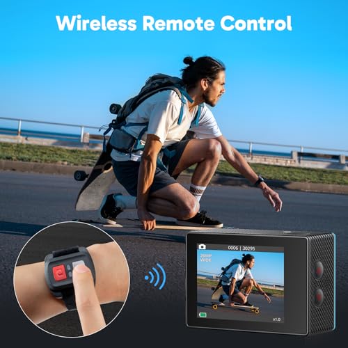 AKASO EK7000 4K30FPS 20MP WiFi Action Camera with EIS Ultra HD 131FT Waterproof Underwater Camera Remote Control 4X Zoom Support External Microphone Blue - color: Blue