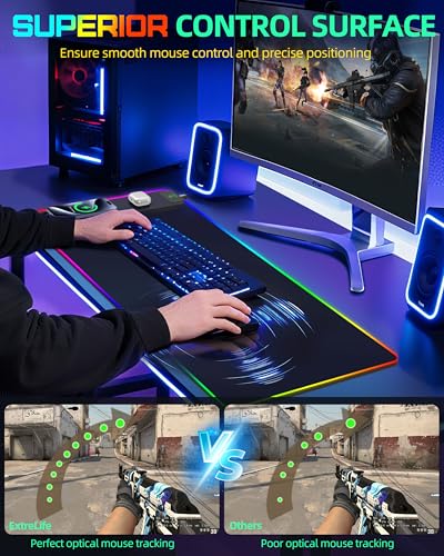 Upgraded Mouse Pad with Wireless Charging, RGB Gaming Desk Mat, 31.5"x15.7" Large XXL Desk Pad, 15 Light Modes, Ultra-Smooth Surface, Non-Slip Mouse Mat, Waterproof Computer Keyboard Pad, Black - color: Black Rgb - 31.5"x15.8"