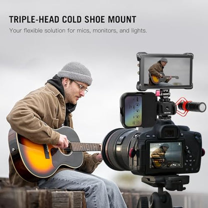 Triple Cold Shoe Mount Cold Shoe Adapter, Aluminum Camera Hot Shoe Extension Bracket with 3 Port Cold Shoe Mounts for Camera Cage Flash LED Light Monitor Microphone (62028)