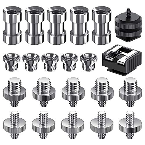 Camera Screw Kit, SDTC Tech 22 pcs Camera Hot Shoe Mount 1/4"-20 and 3/8"-16 Thread Tripod Screw Adapter Converter for Camera/Monopod/Ballhead/Light Stand etc. - color: Hot Shoe Kit