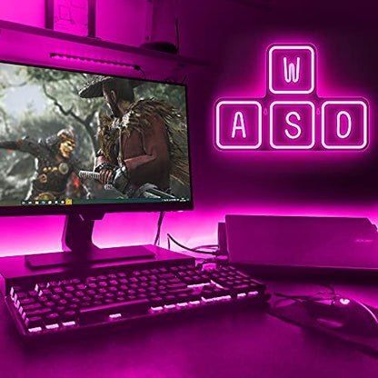 Lumoonosity WASD Neon Sign - USB Powered Keyboard Neon Lights - WASD Keycaps Led Sign with On/Off Switch for Wall, Bedroom, Game Room Decor - Cool WASD Keys' Gaming Lights for Gamers, Streamers - style: WASD PINK