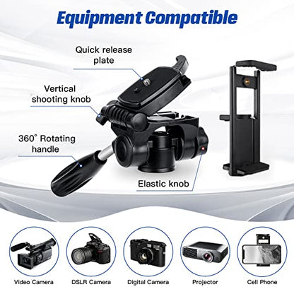 MACTREM 75in Aluminum Lightweight Travel Tripod for DSLR Camera Phone iPad | 3-Way Head 360° Rotation. With Phone iPad Mount, Bluetooth Remote. Stable Aluminum Stand for Video & Photography. - color: Black