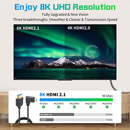Duttek 8K Micro HDMI to HDMI Coiled Cable 8K@60Hz, 48Gbps, Right Angle HDMI to Micro HDMI 2.1 Cable for Camera, GoPro Hero, Raspberry Pi 5 4 1FT-3FT - style: Right Angle Micro HDMI Male to HDMI Male