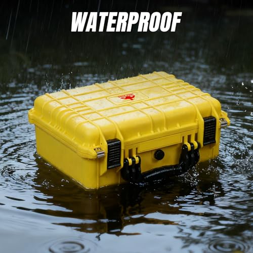 Jack Boss 16x 12.8x 6.8 Inch Hard Case, Portable Weather Waterproof Protective Camera Case with Customizable Foam, Fit Use of Drones, Camera, Equipments, Yellow - color: YELLOW, size: 16x12.8x6.8"
