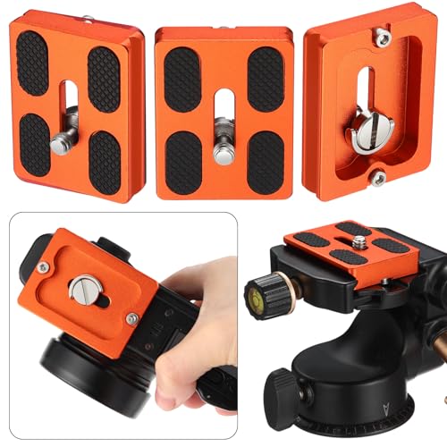 Frienda 2 Pieces Metal Quick Release Plate with 1/4''-20 Camera Screw Tripod Mount Plate Fits Standard for DSLR Camera Tripod Ball Head(Orange,Pu50) - color: Orange, style: PU50