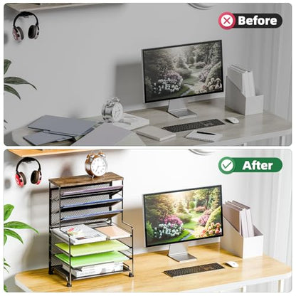 Simple Trending 8-Tier Desk File Organizer for Office, Home or School, Black