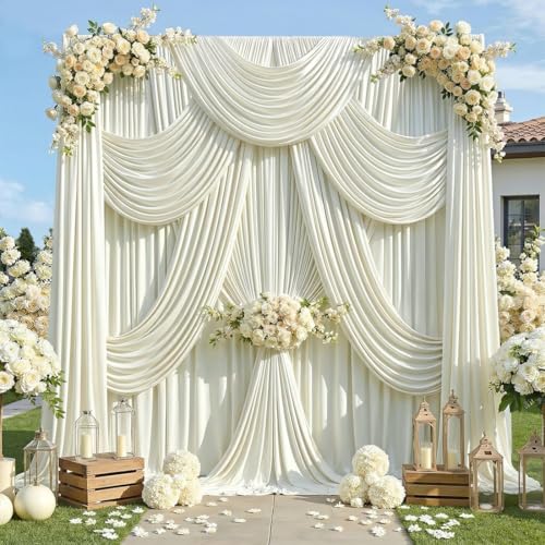 50ft x 12ft Ivory Backdrop Curtains, Wrinkle Free Thick Fabric Polyester Curtains Backdrop Drapes Cover for Parties Wedding Birthday Photography Background, 10 Panels 5ft x 12ft - color: Ivory, size: 50FT(W) x 12FT(H)
