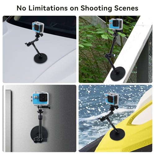 UTEBIT Magnetic Camera Mount, Action Camera Mount Adapter with Phone Holder | 88mm Strong Magnetic Base with 11 inch Magic Arm, Compatible with GoPro Hero 13/12, Insta 360, DJI OSMO Action 4/3, AKASO