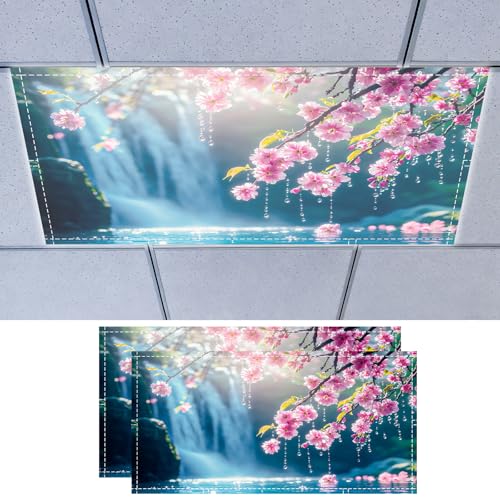 Nuxovilar 2 pack Light Cover Cherry Blossom Waterfall Design Polyester 4x2 Feet Classroom Light Filters Decor for Classroom Home Patio - color: hd04734-2pcs