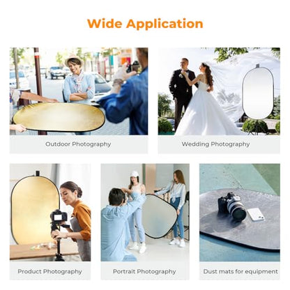 K&F CONCEPT 40" x60”(100x150cm) 5-in-1 Oval Foldable Reflector with Carrying Bag, Gold, Silver, Black, White Reflective Fabric and Translucent Soft Fabric for Studio Lighting - size: 100x150cm