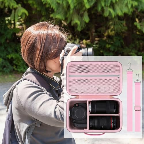 Camera Case Compatible with Canon EOS Rebel T7/T100/R50/R100/R5/R6 V//R6 Mark II DSLR Camera with 18-55mm Lens,Sony,Nikon DSLR Camera Protective Case with Shoulder Strap (Pink Case) - color: Pink Case