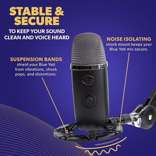 Pro Microphone Shock Mount - Mic Holder Compatible w/Blue Yeti, Snowball & Pro Microphones