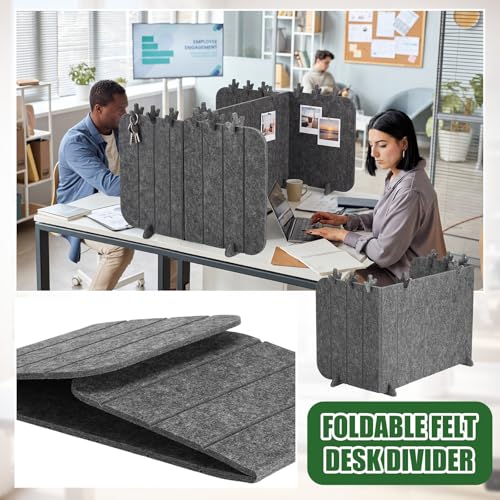 Foldable Felt Desk Privacy Panel 16 x 48 Inches, Acoustic Partition, Noise Reducing Desk Divider, Privacy Table Screen with 4 Bases & 8 Mini Crown Clips for Open Workspace Office Home