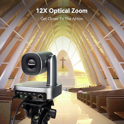 Tenveo 4K PTZ Camera, AI Humanoid & Face Auto-Tracking, 12X Optical Zoom Wide Angle, USB3.0/HDMI/LAN PoE IP Live Streaming for Church Video Conference Broadcast Zoom Teams YouTube OBS - color: Matte Silver