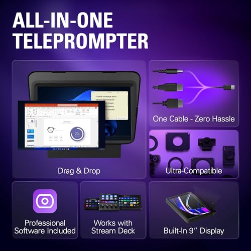 Elgato Prompter, Teleprompter with Built-in Screen | Drag-and-drop display, Supports DSLR, webcam, smartphone, Read chat or scripts, Works with Mac, PC, Stream Deck - style: Prompter