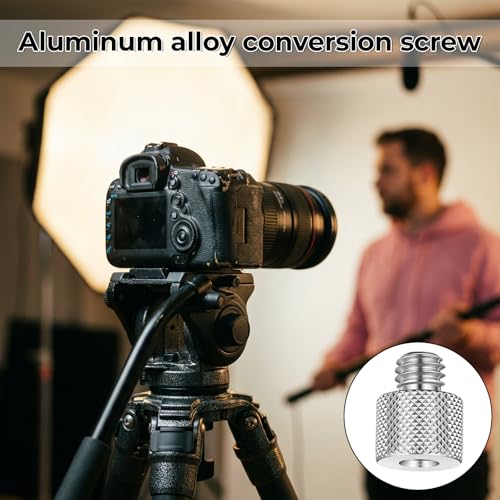 Skrfren Tripod Adapter Set, 1/4 to 3/8 & 3/8 to 1/4 Camera Screw Adapter, Aluminum Alloy Thread Converter Male Female, Mounting Screws Kit for Tripod Monopod Light Stand Microphone (Silver)
