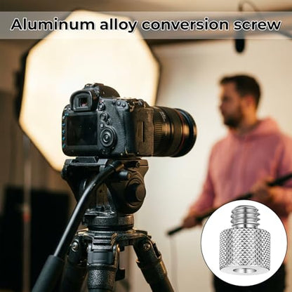 Skrfren Tripod Adapter Set, 1/4 to 3/8 & 3/8 to 1/4 Camera Screw Adapter, Aluminum Alloy Thread Converter Male Female, Mounting Screws Kit for Tripod Monopod Light Stand Microphone (Silver)