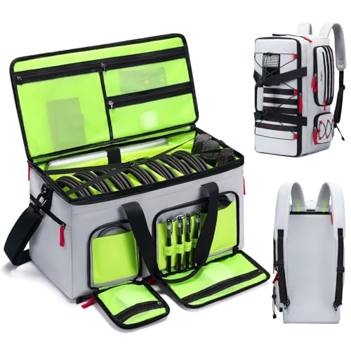 DJ Cable Gig Bag for Equipment, DJ Cable Organizer Backpack with Detachable Dividers and Padded Bottom, DJ Mixer Bag for Music Gear Accessories with 15.6'' Laptop Compartment (Grey) - color: Grey
