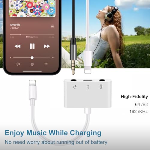 Microphone & 3.5mm Headphone Adapter for iPhone Microphone Adapter for Live-Streaming with Charging Port Lighting to Audio & MIC Adapter Compatible with iPhone/iPad