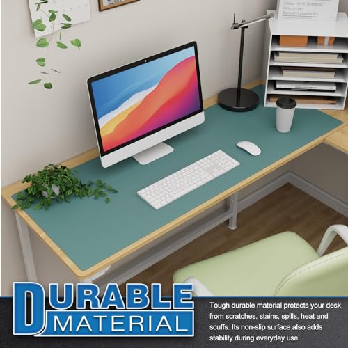 K KNODEL Large Office Leather Desk Mat, Mouse and Keyboard Pad, Computer and Laptop Mat, Desktop Protector and Cover, Writing Pad and Blotter (47.2"x17", Green) - color: Green, size: 47.2" x 17"