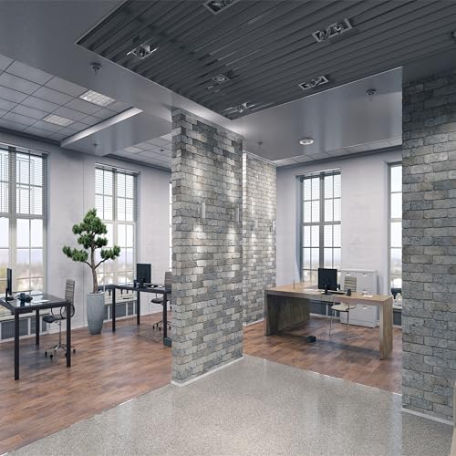 BELECO 8x8ft Fabric Modern Office Backdrop for Video Conference Elegant Business Office Interior Brick Wall Windows Virtual Home Office Photography Background Live Video Zoom Calls Photoshoot Props - size: 8x8FT