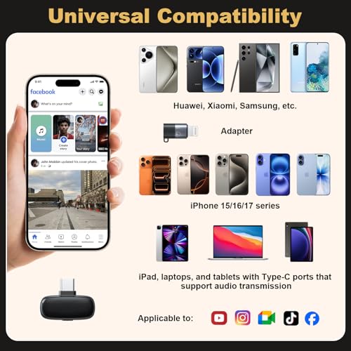 Wireless Lavalier Mini Microphone for iPhone ipad Android, 30H Long Battery Life, 100FT Wireless Range, Noise Cancellation, Plug & Play for Vlogging, Video Recording, Podcast, YouTube, TikTok