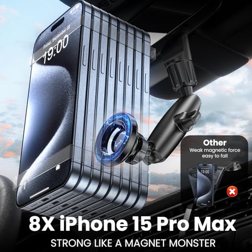 Magnetic Phone Holder for Car, Rear View Mirror Phone Holder, 360° Rotating Car Phone Mount, Compatible with iPhone 17/16/15/14/13/12 Series and All Phones with Magsafe Case or Metal Ring - style: magnetic