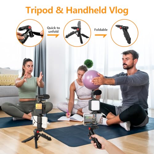 Vlogging Kit for iPhone, Android with Tripod, 62 LED Light,YouTube Starter kit with Mini Microphone & Phone Clip for Live Stream, Video Calls, Vlogging, YouTube, Instagram TikTok