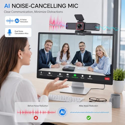 Angetube 4K Webcam with AI Tracking, 100°Wide Angle, Remote Control 4K Web Camera/10X Digital Zoom,1080P 60fps Web cam with HDR/Dual Noise Cancelling Mics for Video Calls/Meetings/Streaming/Skype/Zoom