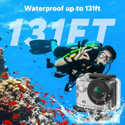 AKASO EK7000 4K30FPS 20MP WiFi Action Camera with EIS Ultra HD 131FT Waterproof Underwater Camera Remote Control 4X Zoom Support External Microphone - color: Silver