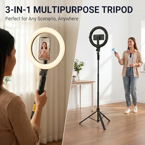Ring Light with Stand and Wireless Microphone, 10" Magnetic Selfie Light 5000mAh Rechargeable 3000K-6500K, 71" Tripod with Extra Phone Holder, All-in-One Content Creator Kit for Live Stream Vlog