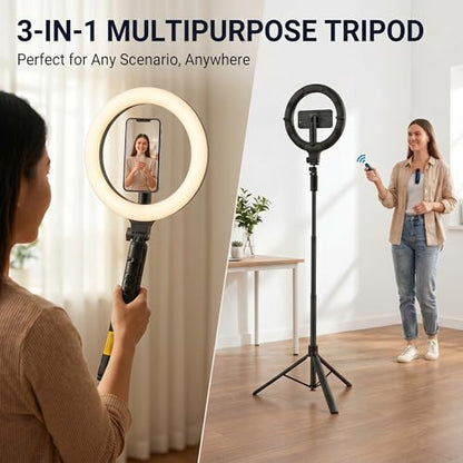 Ring Light with Stand and Wireless Microphone, 10" Magnetic Selfie Light 5000mAh Rechargeable 3000K-6500K, 71" Tripod with Extra Phone Holder, All-in-One Content Creator Kit for Live Stream Vlog