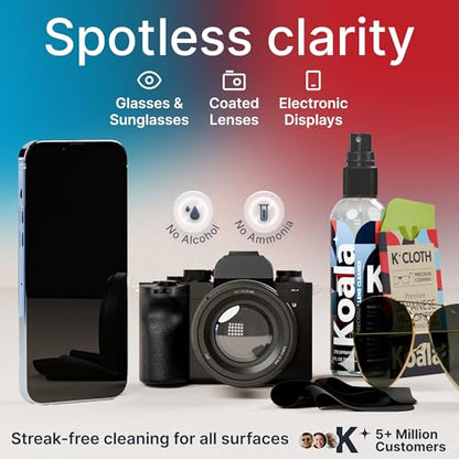 Koala Eyeglass Lens Cleaner Spray Kit | (2x) Glasses Cleaner Bottle + (2x) Microfiber Cloth | Alcohol Free Eyeglasses, Screen, and Camera Cleaning Kit | Made in USA (4 Piece Set) - size: 4 Piece Set