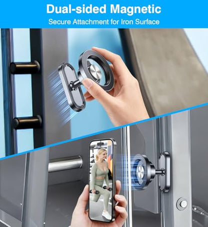 Coolpow Dual Magnetic Phone Holder for Gym Mag Safe Phone Holder【Strong Magnet】 Gym Phone Holder Camera Mount for Gym Accessories for Women Attach to Metal Surface with iPhone 17 Pro Max 16 15 14 13 - style: Magnet Phone Mount-D